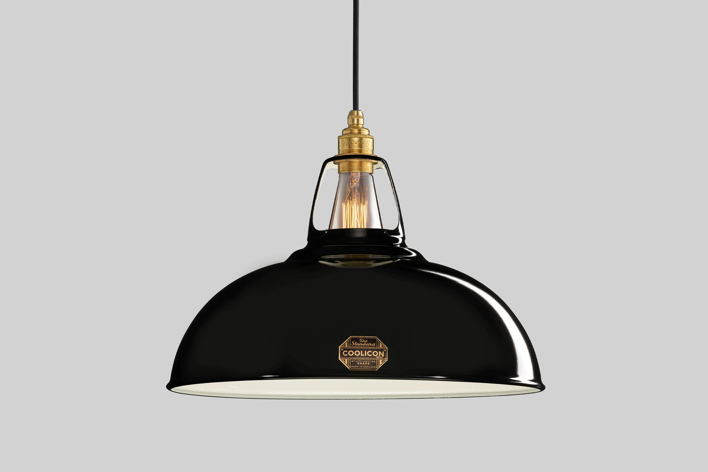 Large Jet Black Lampshade & Suspension Set