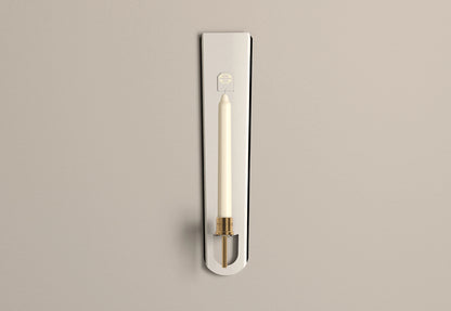 A white vitreous enamel candle sconce with Jet Black edges