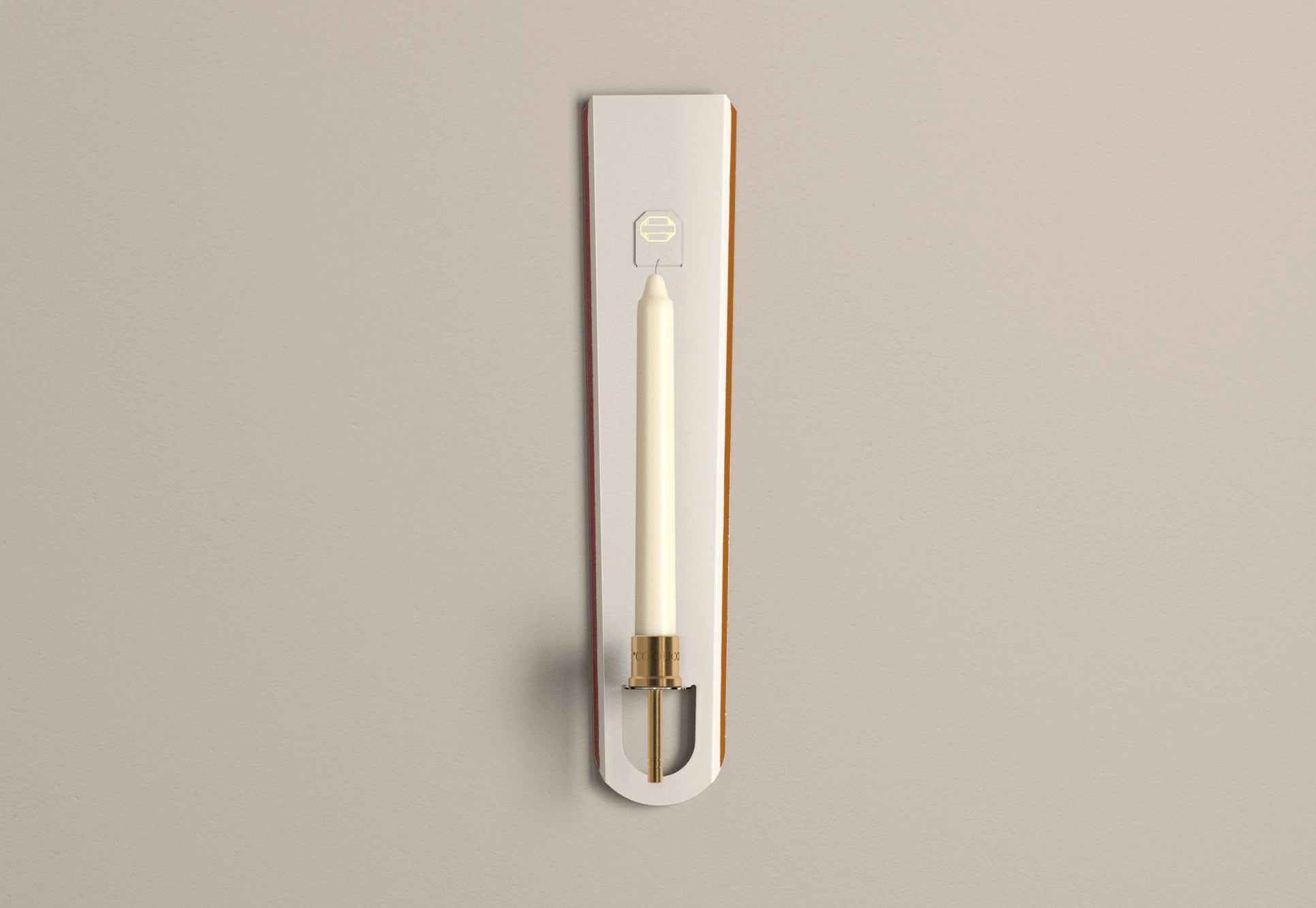 A white vitreous enamel candle sconce with Terracotta edges